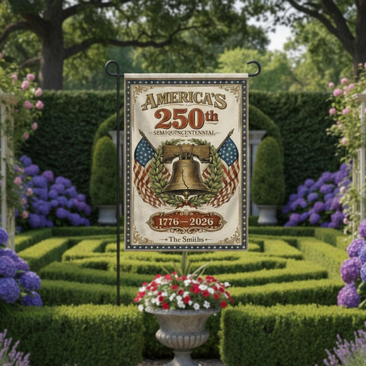 America 250th Anniversary Garden Flag, Semiquincentennial Patriotic Yard Decor, Personalized Family Gift 2026 Liberty Bell Art, 1776–2026