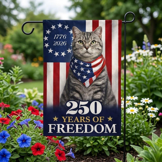 Patriotic Cat Garden Flag 250 Years of Freedom, American Flag Cat Decor 1776–2026, Usa Pride Gift, 4th of July Yard Flag USA Independence