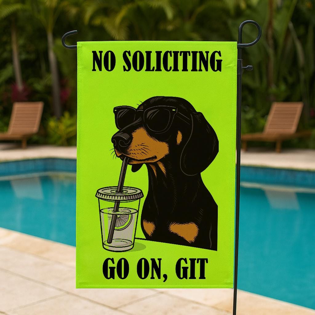 Personalized Garden Flag - Customized No Soliciting Dog Flag Funny Go On, Git Custom Name Outdoor Decor Pet Gift Multiple Breeds Colors