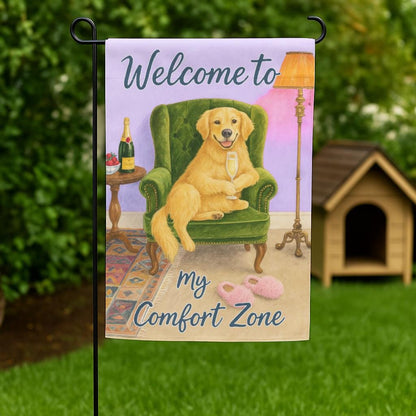 PERSONALIZABLE Dog Garden Flag, Welcome to My Comfort Zone Yard Decoration, CUSTOMIZABLE Pet Lover Outdoor Decor, Housewarming Gift Idea