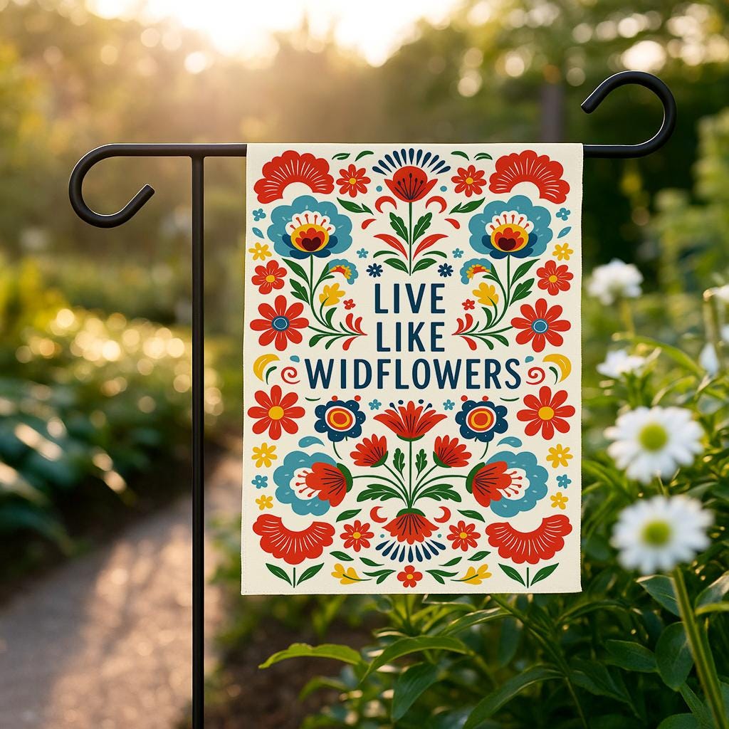 Wildflower Garden Flag, Live Like Wildflowers Outdoor Yard Banner, Boho Floral Decorative Flag, Inspirational Summer Spring Garden Gift