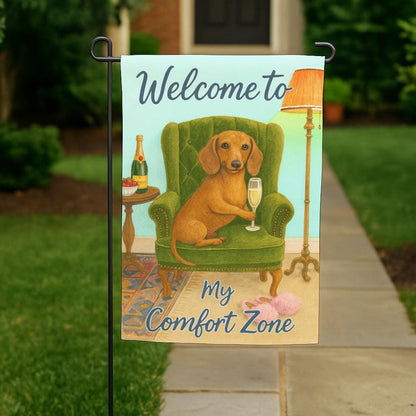 PERSONALIZABLE Dog Garden Flag, Welcome to My Comfort Zone Yard Decoration, CUSTOMIZABLE Pet Lover Outdoor Decor, Housewarming Gift Idea