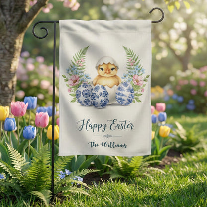 Easter Garden Flag Personalized, Bunny Floral Yard Flag, Custom Happy Easter Decor, Spring Outdoor Banner, Easter Gift for Family Home