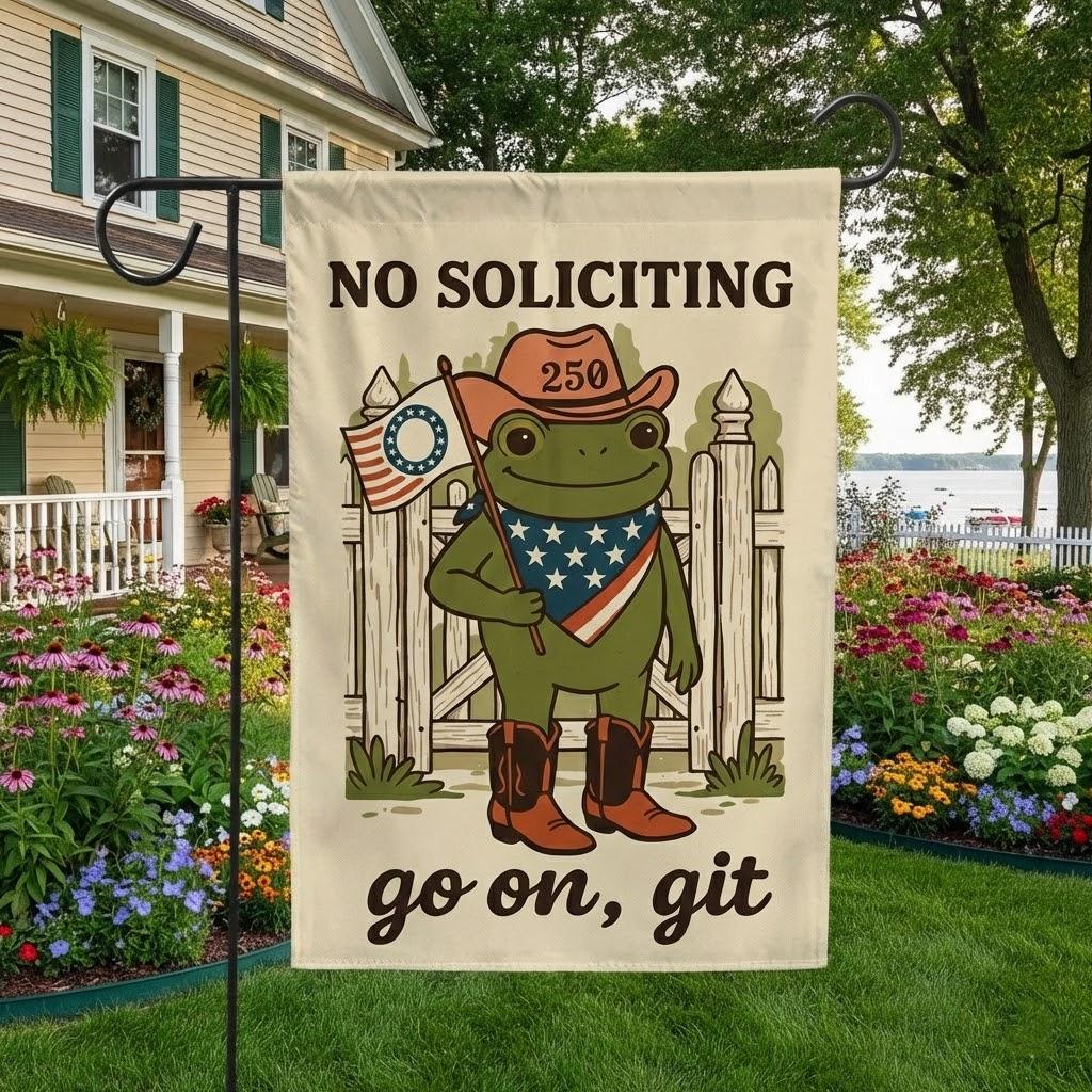 No Soliciting Garden Flag, Funny Frog Garden Flag, Patriotic Yard Flag, Country Farmhouse Outdoor Decor, Porch Lawn Banner Gift, Home Sign
