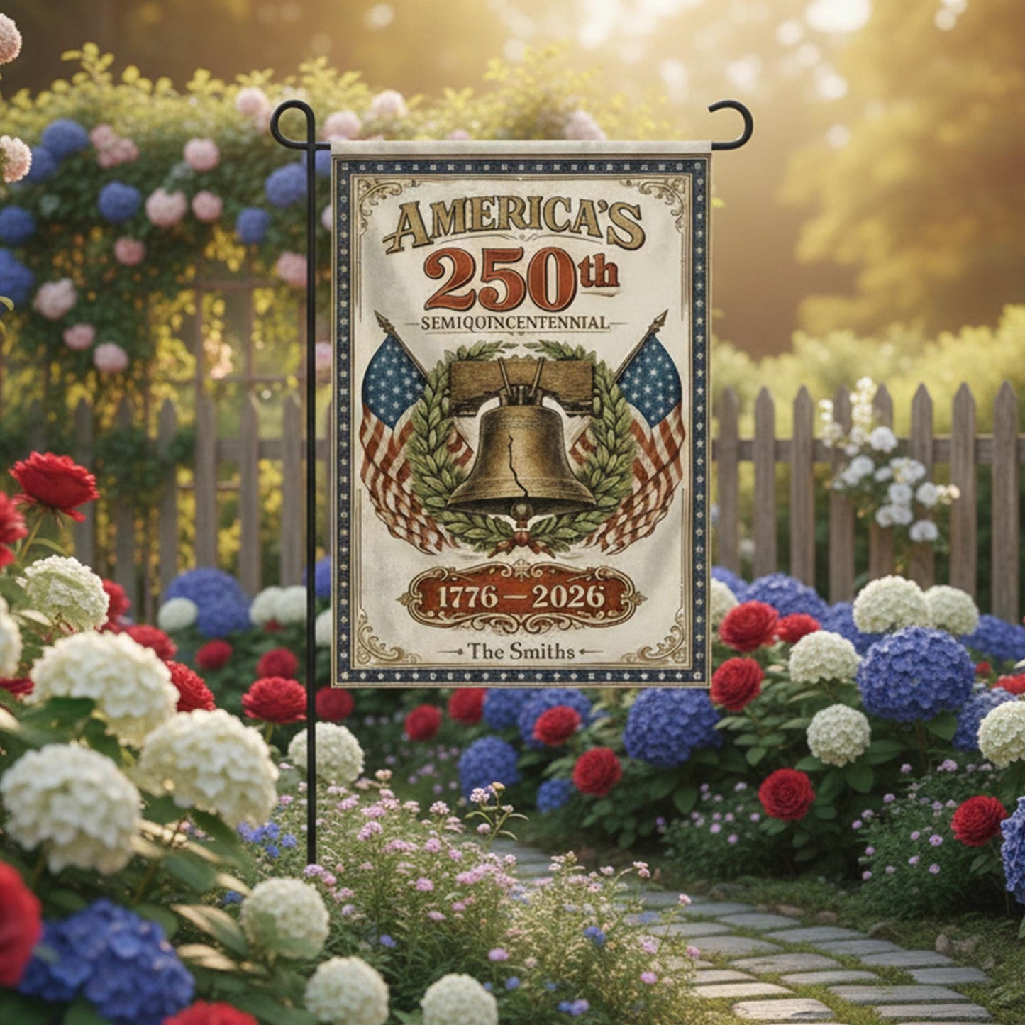 America 250th Anniversary Garden Flag, Semiquincentennial Patriotic Yard Decor, Personalized Family Gift 2026 Liberty Bell Art, 1776–2026