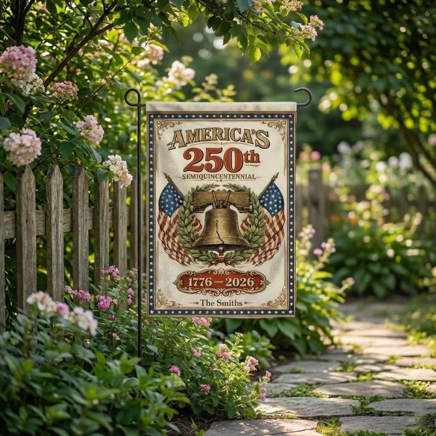 America 250th Anniversary Garden Flag, Semiquincentennial Patriotic Yard Decor, Personalized Family Gift 2026 Liberty Bell Art, 1776–2026