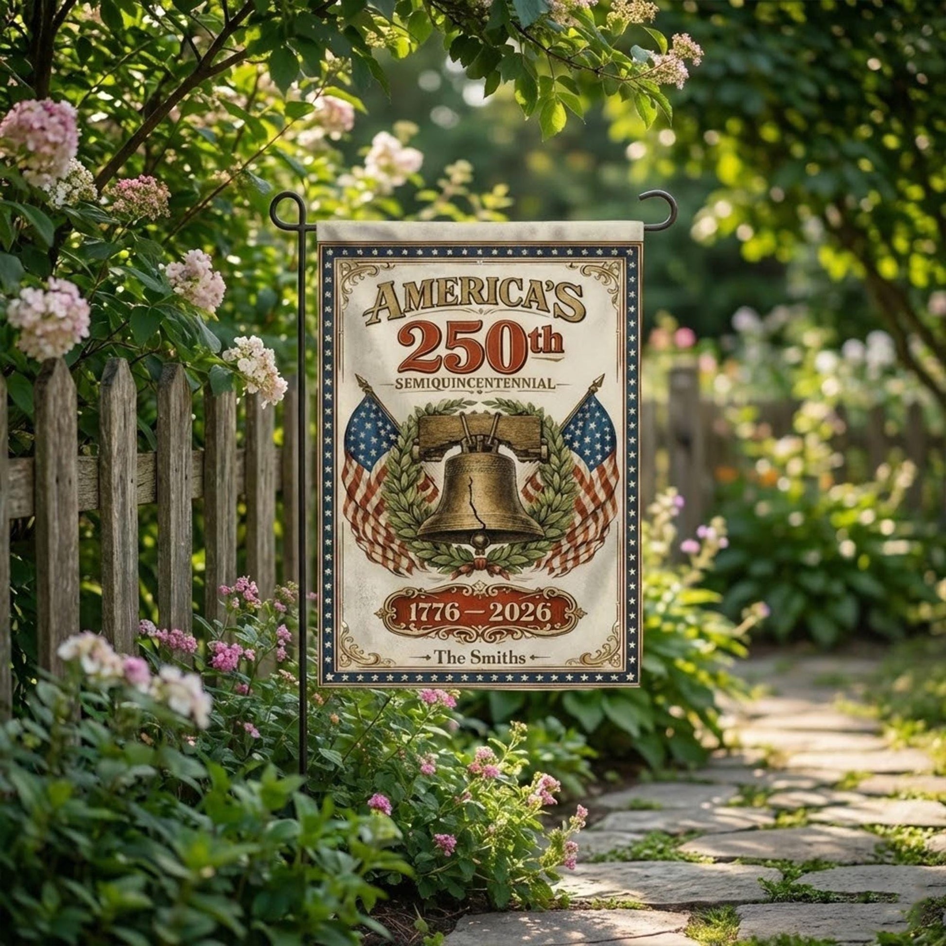 America 250th Anniversary Garden Flag, Semiquincentennial Patriotic Yard Decor, Personalized Family Gift 2026 Liberty Bell Art, 1776–2026