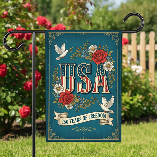 USA 250 Years Garden Flag, Patriotic Independence Day Yard Decor, Vintage American Freedom Outdoor Banner, 4th of July  Outdoor Flag Gift