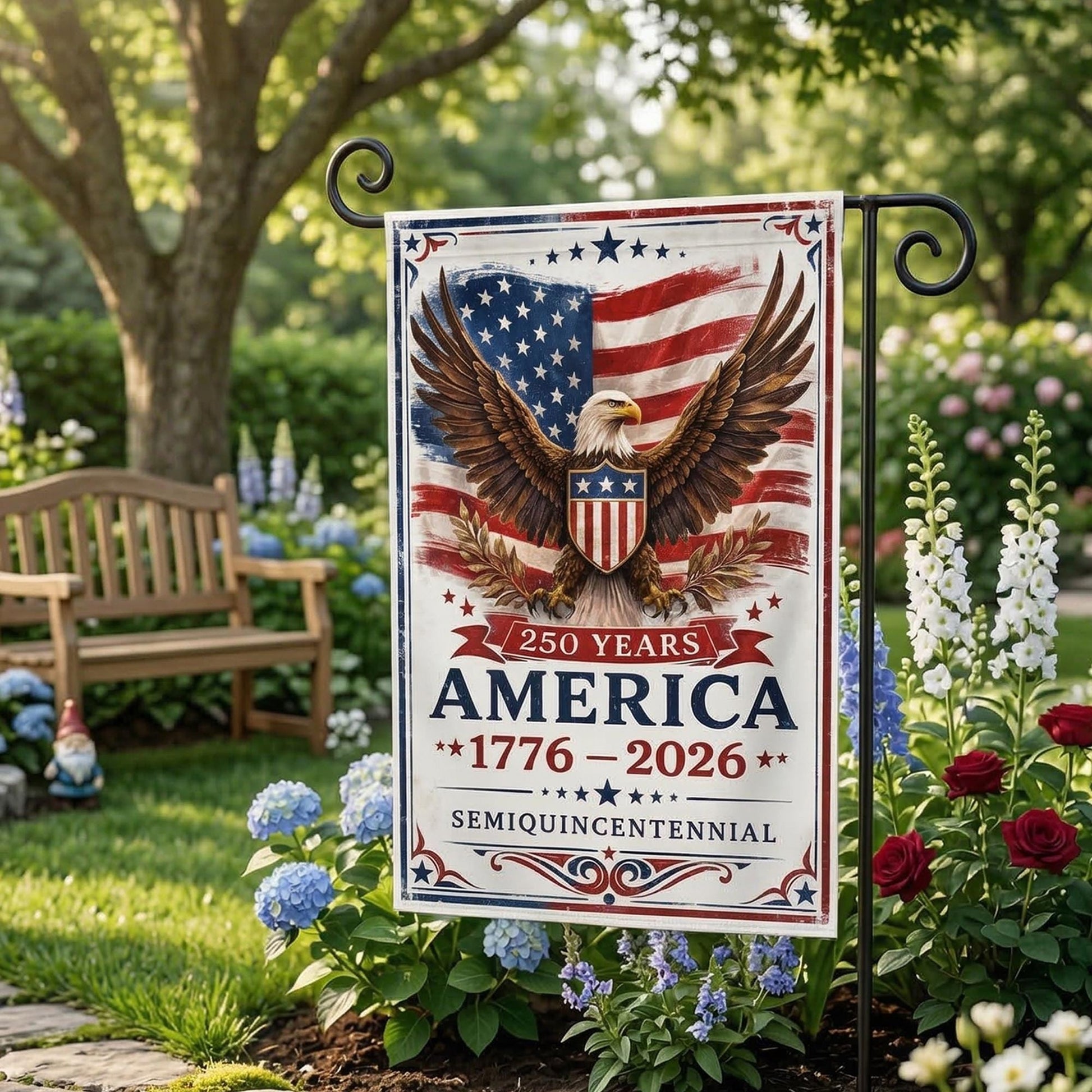 America 250 Years Garden Flag 1776-2026, Patriotic Eagle Yard Flag, Semiquincentennial Independence Day Decor, Fourth of July Outdoor Flag