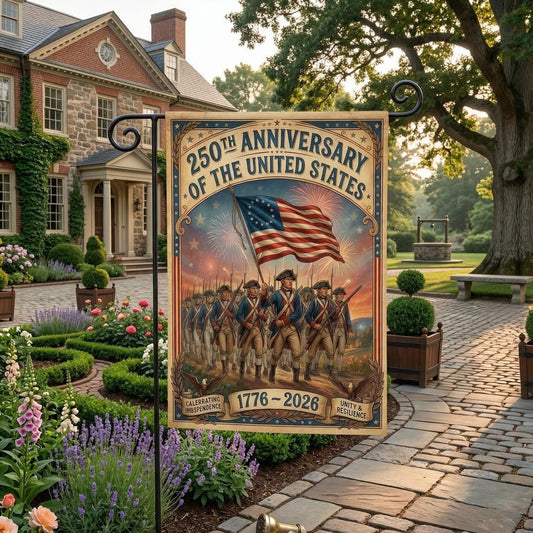 250th Anniversary USA Garden Flag, 1776–2026 Patriotic Yard Decor, American Revolution Flag, Americana Independence Day Outdoor Flag Gift