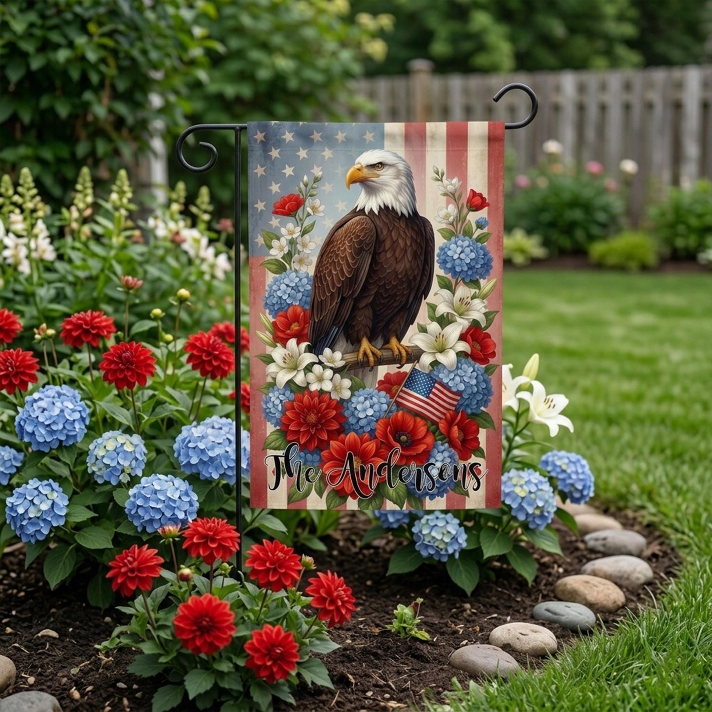 Personalized Patriotic Garden Flag, Bald Eagle American Flag Yard Decor, Patriotic Decor Custom Family Name Outdoor Banner, 4th of July Gift