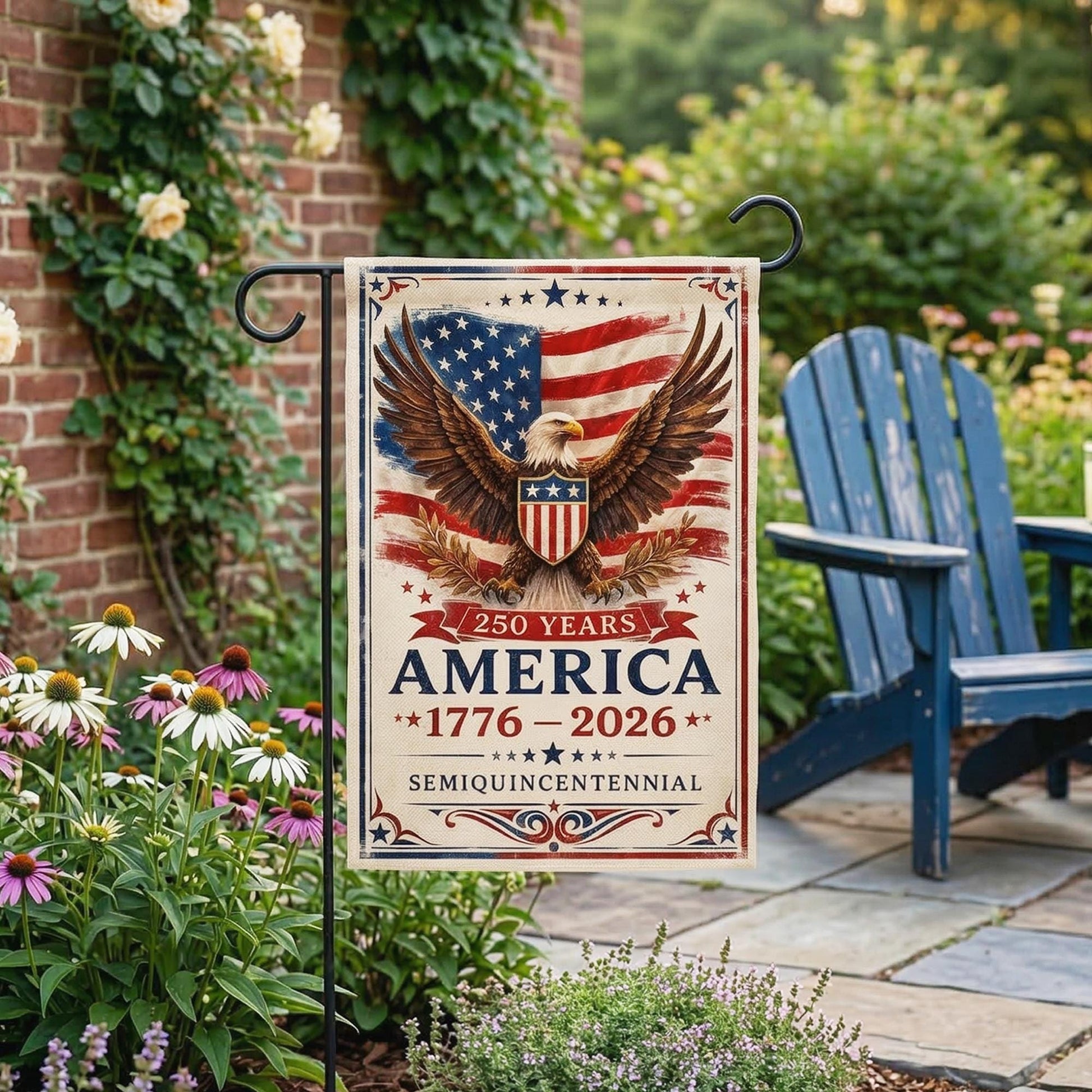 America 250 Years Garden Flag 1776-2026, Patriotic Eagle Yard Flag, Semiquincentennial Independence Day Decor, Fourth of July Outdoor Flag