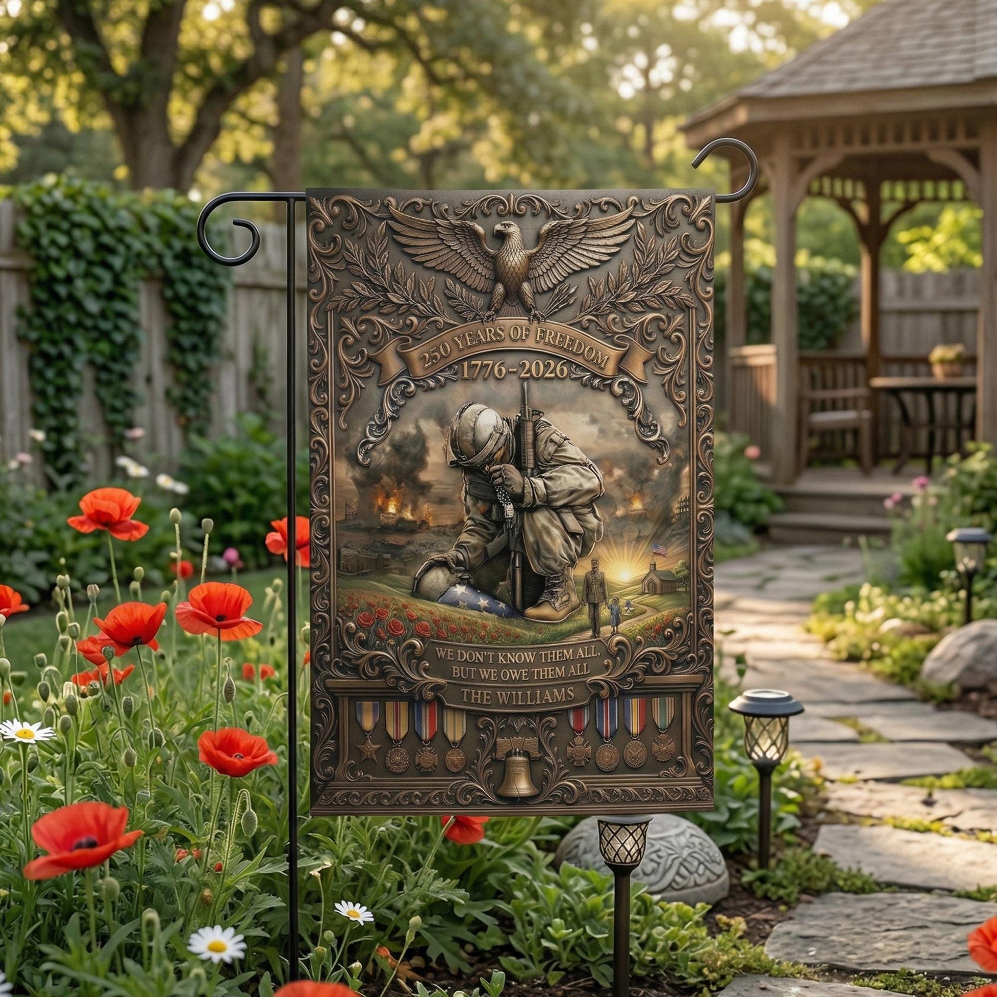 Veteran Memorial Garden Flag 250 Years of Freedom 1776–2026, Patriotic Military Tribute Yard Decor, Personalized Veteran Honor Flag