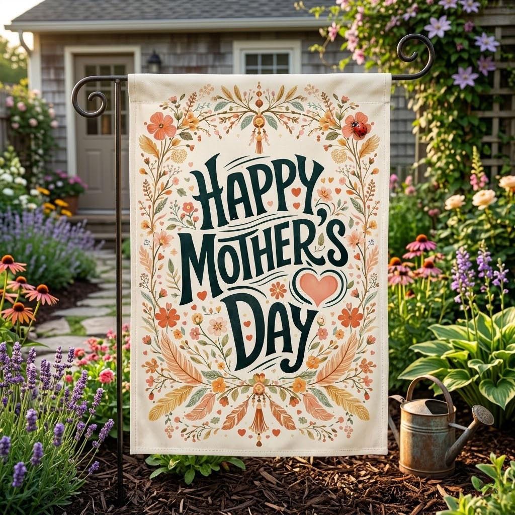 Happy Mother’s Day Garden Flag, Floral Mother’s Day Outdoor Decor, Spring Yard Flag, Gift for Mom, Floral Banner, Garden Banner Decoration