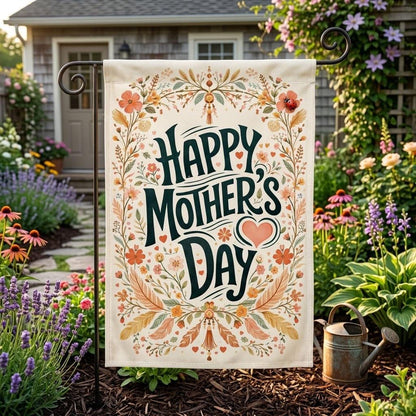Happy Mother’s Day Garden Flag, Floral Mother’s Day Outdoor Decor, Spring Yard Flag, Gift for Mom, Floral Banner, Garden Banner Decoration