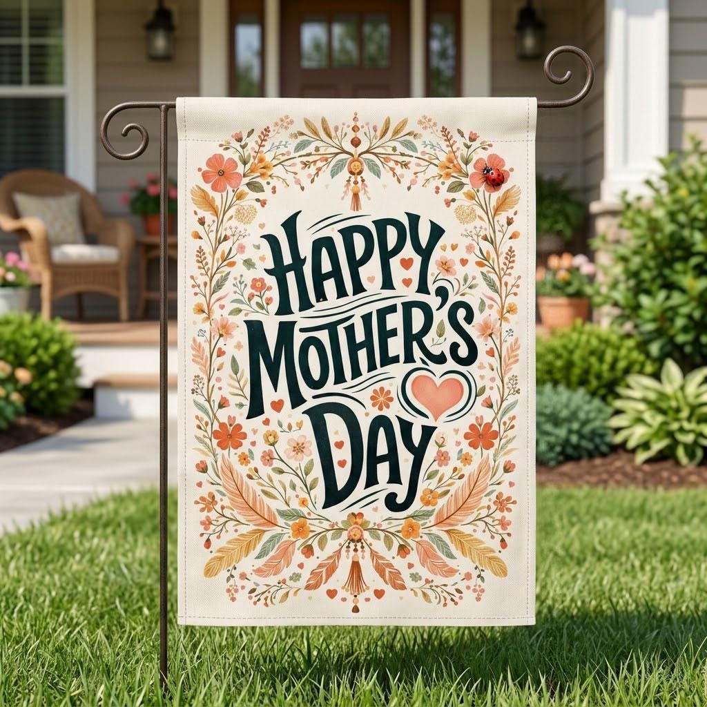 Happy Mother’s Day Garden Flag, Floral Mother’s Day Outdoor Decor, Spring Yard Flag, Gift for Mom, Floral Banner, Garden Banner Decoration