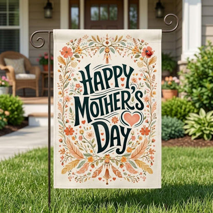 Happy Mother’s Day Garden Flag, Floral Mother’s Day Outdoor Decor, Spring Yard Flag, Gift for Mom, Floral Banner, Garden Banner Decoration