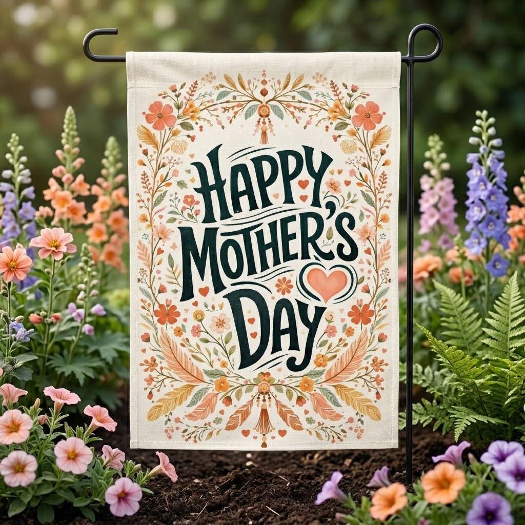Happy Mother’s Day Garden Flag, Floral Mother’s Day Outdoor Decor, Spring Yard Flag, Gift for Mom, Floral Banner, Garden Banner Decoration
