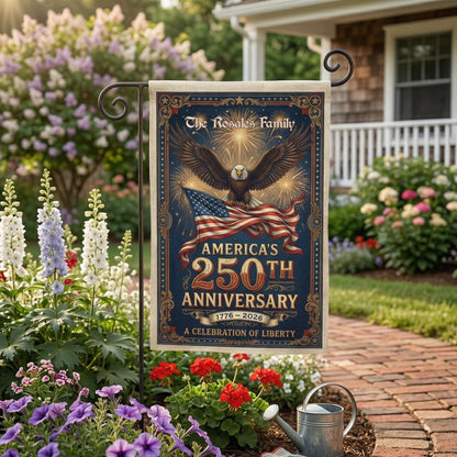 Personalized 250th Anniversary Garden Flag, Custom Family Name Patriotic Yard Flag, American Eagle Decor, Independence Day Outdoor Banner