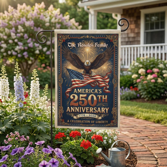 Personalized 250th Anniversary Garden Flag, Custom Family Name Patriotic Yard Flag, American Eagle Decor, Independence Day Outdoor Banner