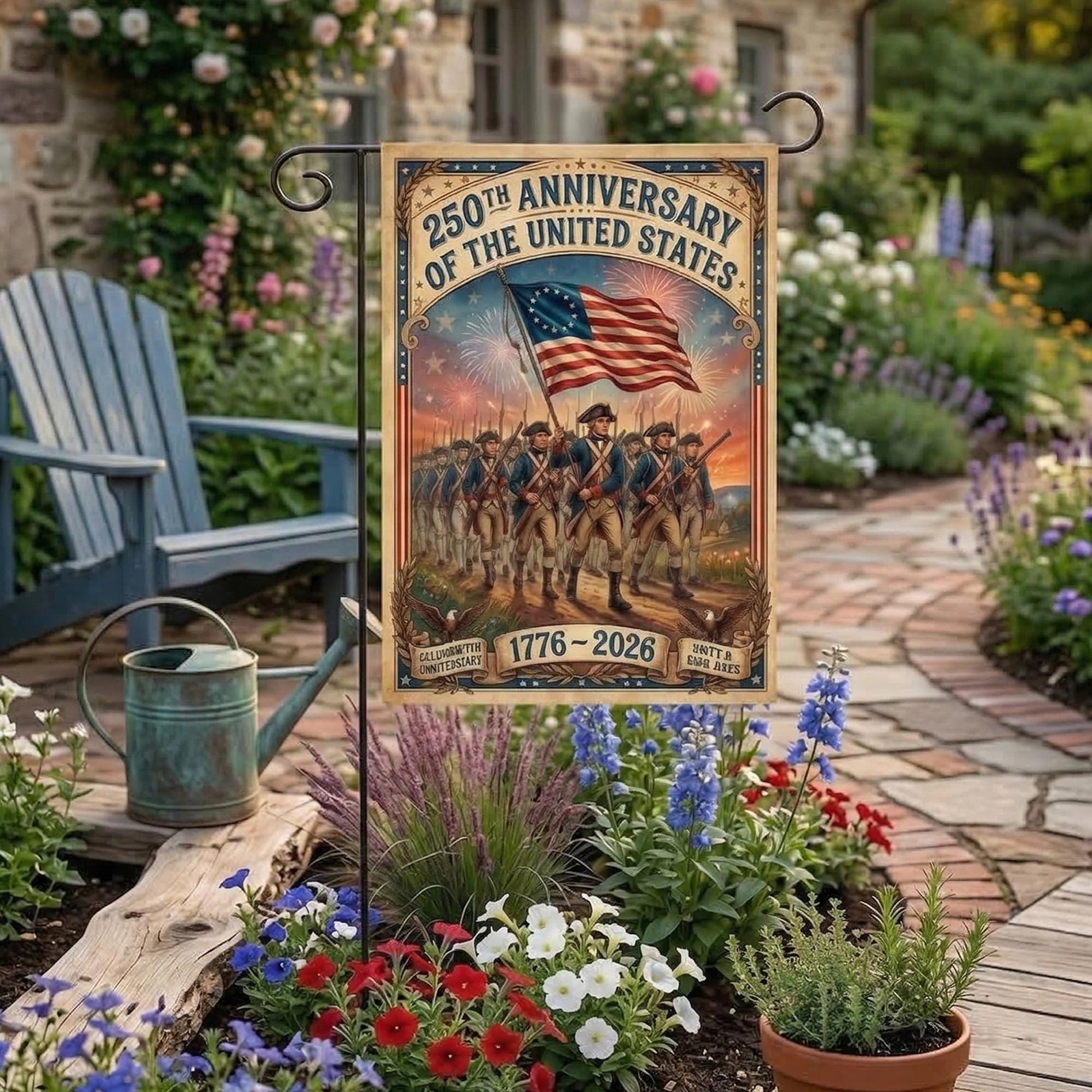 250th Anniversary USA Garden Flag, 1776–2026 Patriotic Yard Decor, American Revolution Flag, Americana Independence Day Outdoor Flag Gift