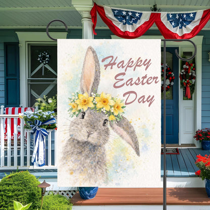 Happy Easter Bunny Garden Flag, Floral Rabbit Spring Yard Decor, Watercolor Easter Outdoor Banner, Floral Easter, Cottage Garden Easter Gift