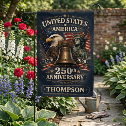 Personalized Patriotic Garden Flag 250th Independence Day Decor, Custom Family Name USA Flag, Outdoor Flag 1776–2026 Anniversary Yard Banner