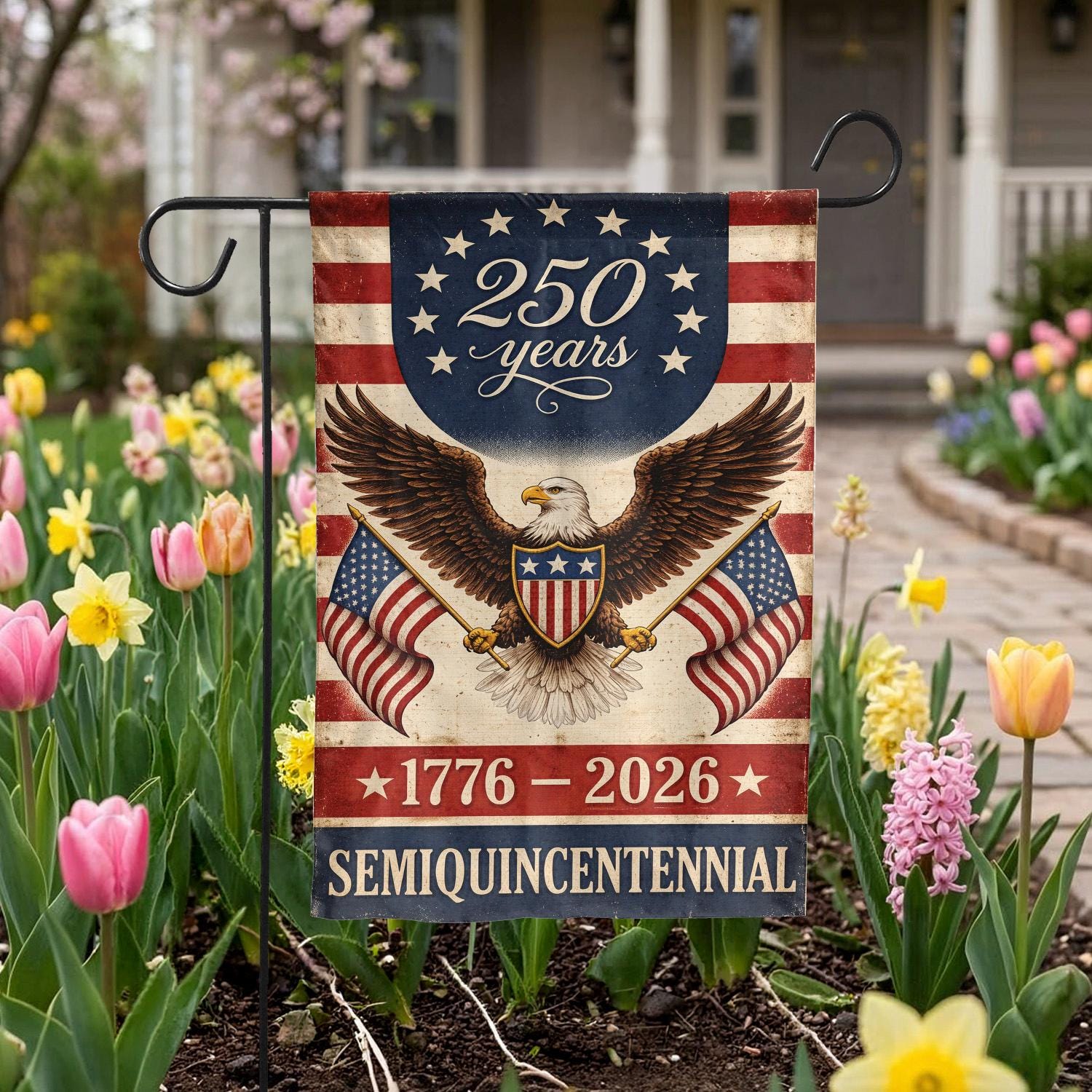 Patriotic 250 Years Garden Flag, USA Eagle Independence Day Decor, 1776–2026 Semiquincentennial Yard Flag, American Outdoor Banner