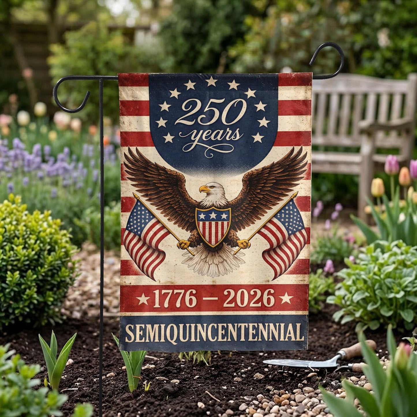 Patriotic 250 Years Garden Flag, USA Eagle Independence Day Decor, 1776–2026 Semiquincentennial Yard Flag, American Outdoor Banner