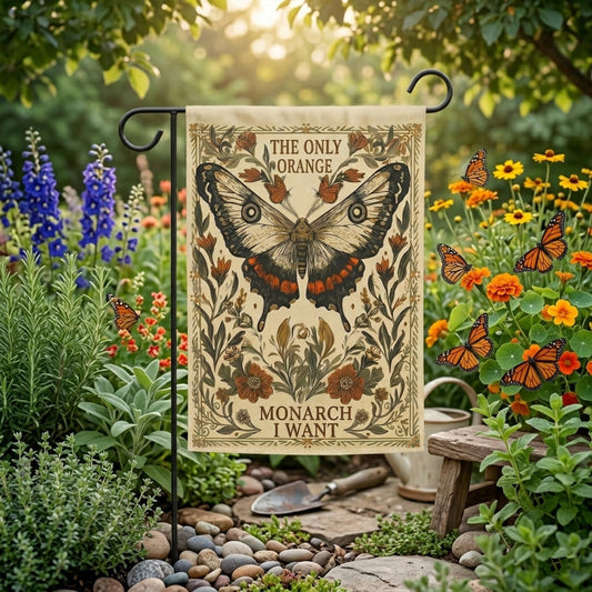 Monarch Butterfly Garden Flag Vintage Botanical Style, Cottagecore Outdoor Yard Decor, Nature Lover Gift Yard Decor,  Floral Insect Art Flag