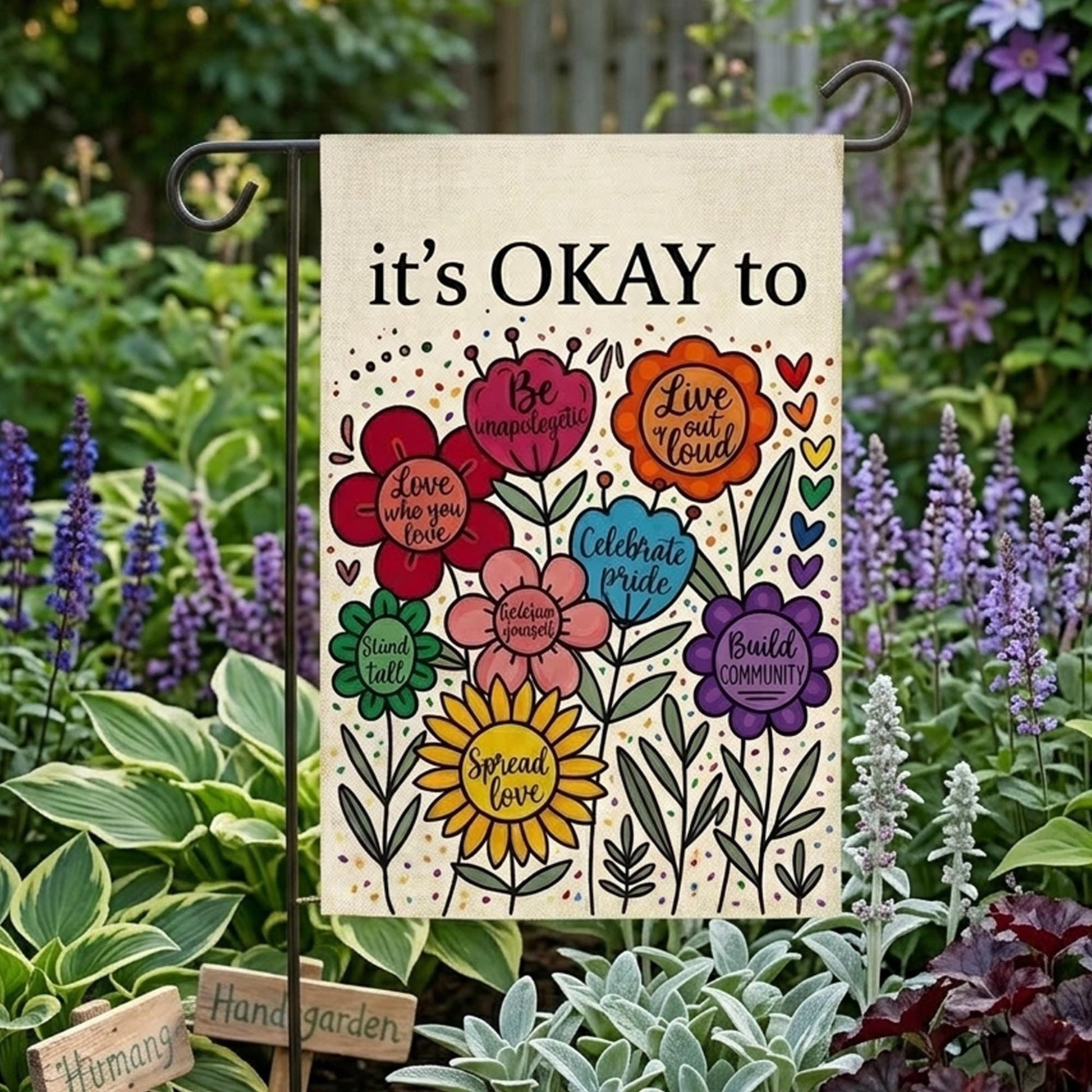 It’s Okay To Be You Garden Flag, LGBTQ Pride Yard Decor, Colorful Flower Flag, Inclusive Outdoor Decor, Gift for Pride Support, Pride Decor