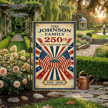 Personalized 250th USA Anniversary Garden Flag, Patriotic Family Yard Decor, 1776 2026 Custom Independence Day Outdoor Flag, July 4th Flag