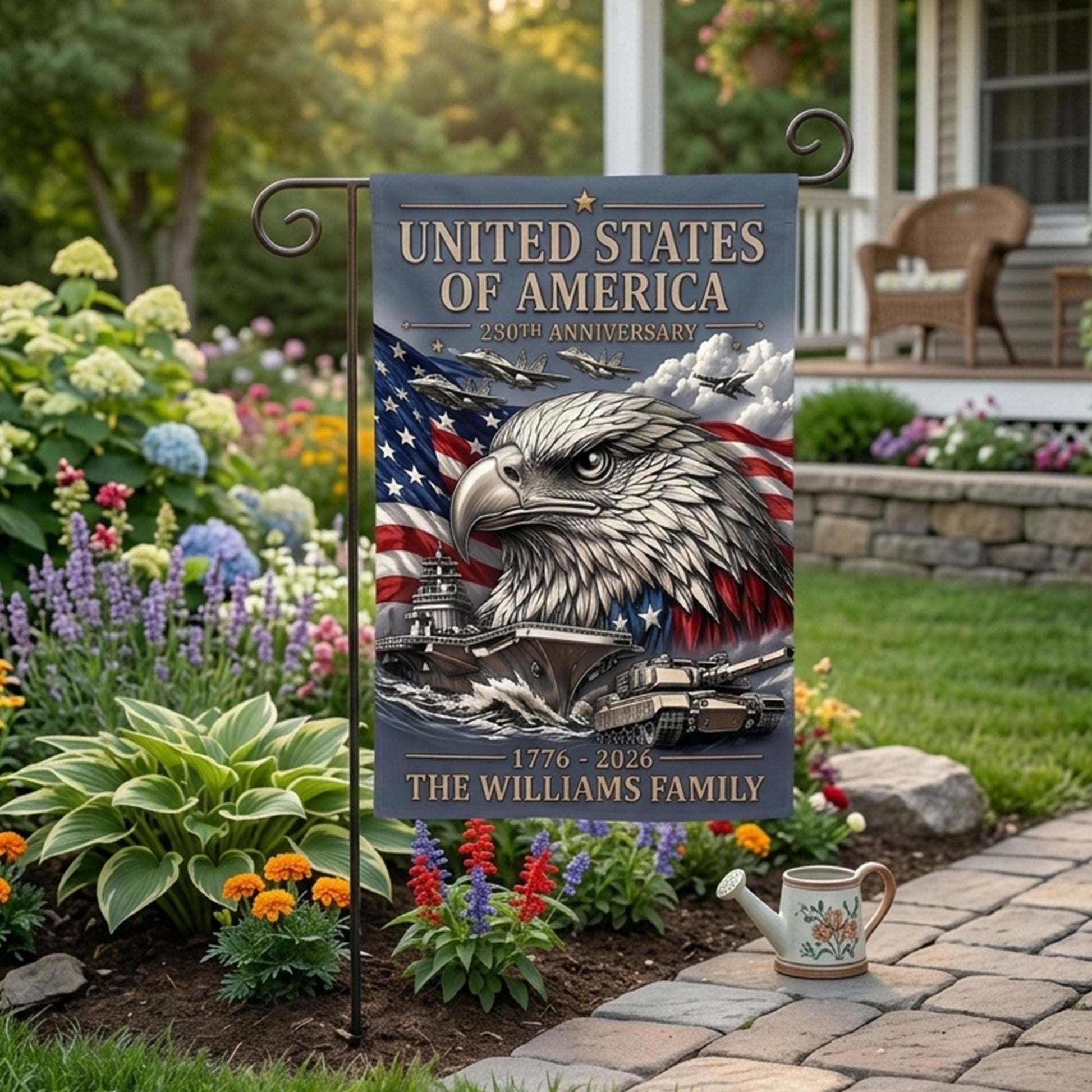 Patriotic Garden Flag, 250th Anniversary Decor, Personalized Family Yard Flag, Bald Eagle USA 1776 2026 Patriotic Porch Decor, GIFT 2026