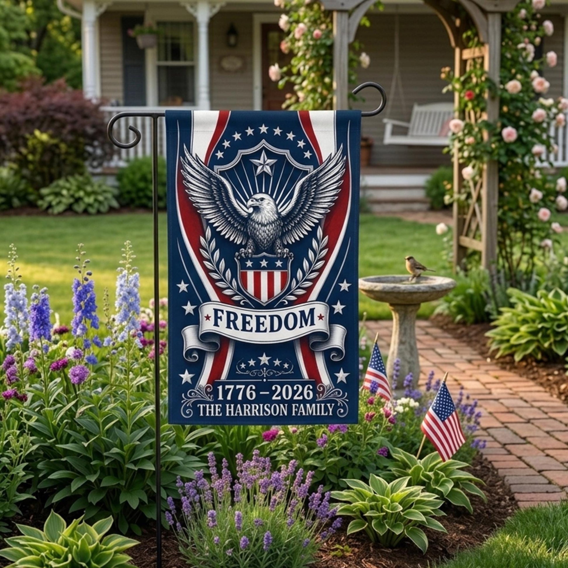 Patriotic Garden Flag, Personalized Family Yard Decor, Freedom Eagle 1776 2026 Banner, Americana Porch Flag Gift for USA Home, GIFT 2026