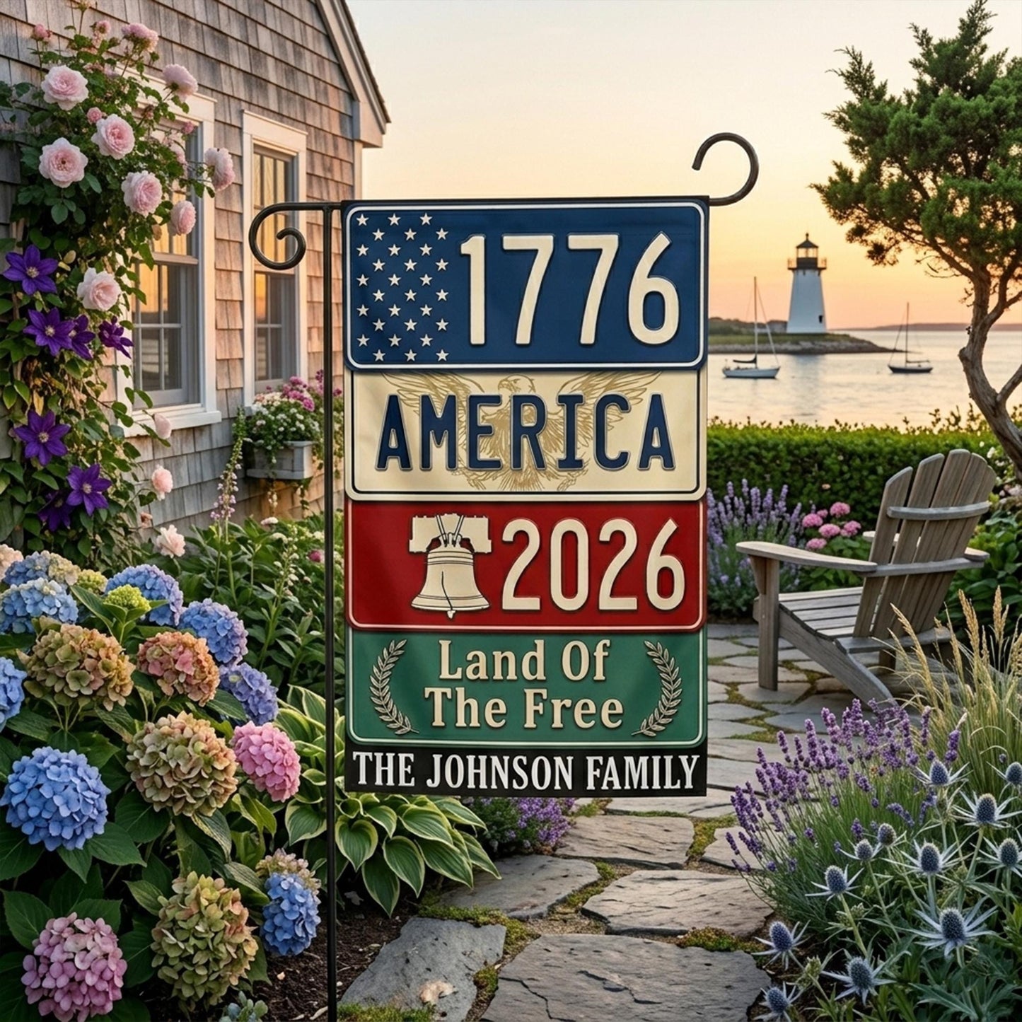 Patriotic Garden Flag, Custom Family Name Yard Decor, 1776 America 2026 Semiquincentennial Banner, Land of the Free Porch Accent, GIFT 2026