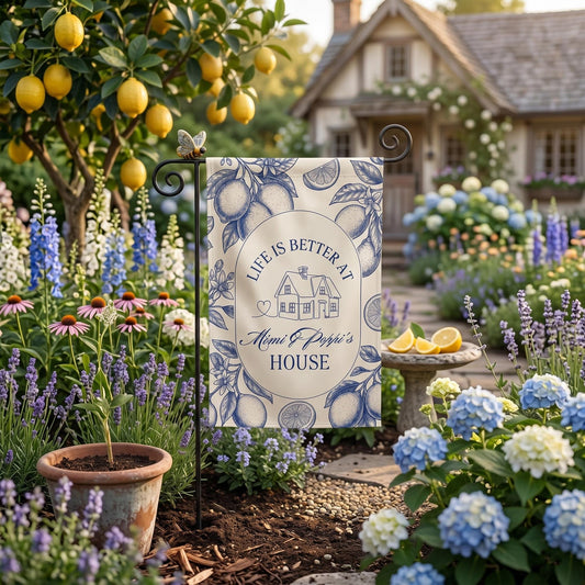 Personalized Garden Flag, Grandparents Gift, Lemon Toile Summer Yard Decor, Mimi and Poppi House Flag, Custom Porch Welcome Decor, GIFT 2026