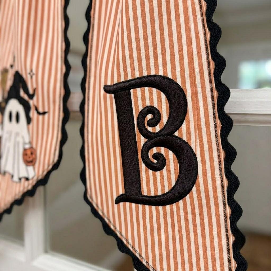 Custom Embroidered Witch Ghost Halloween Wreath Sash, Personalized Seasonal Front Door Decor