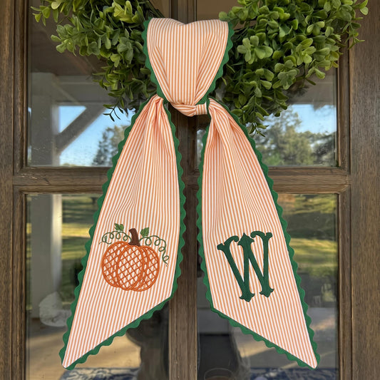 Embroidered Pumpkin Wreath Sash: Personalized Fall Door, Festive Halloween Autumn Porch Decor