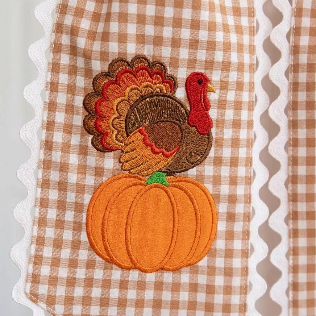 Personalized Holiday Turkey Wreath Sash, Embroidered Fall Pumpkin Monogram Hanger, Autumn Porch Decor