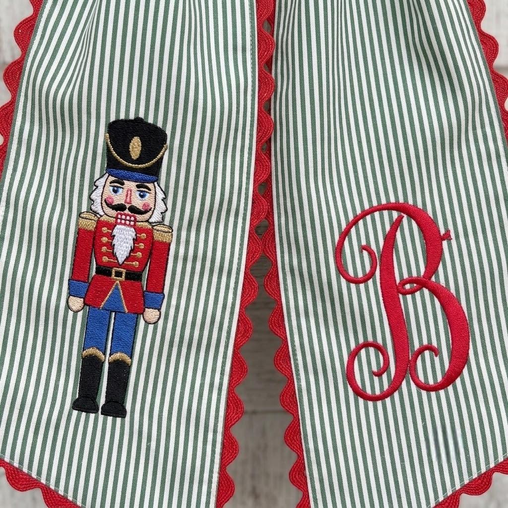 Personalized Nutcracker Embroidered Wreath Sash, Custom Christmas Monogram Wreath Bow, Holiday Front Door Decor