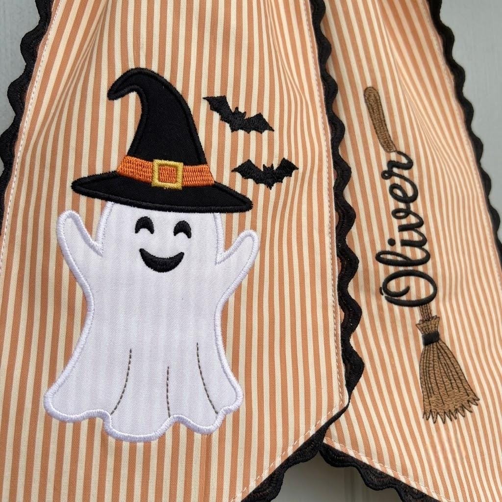Custom Name Halloween Ghost Wreath Sash, Boo Embroidered Wreath Bow, Witchy Home Decor
