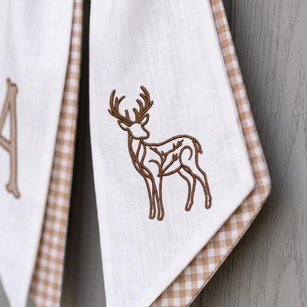 Personalized Monogram Wreath Sash, Embroidered Deer Fall Door Decor, Gingham Plaid Bow