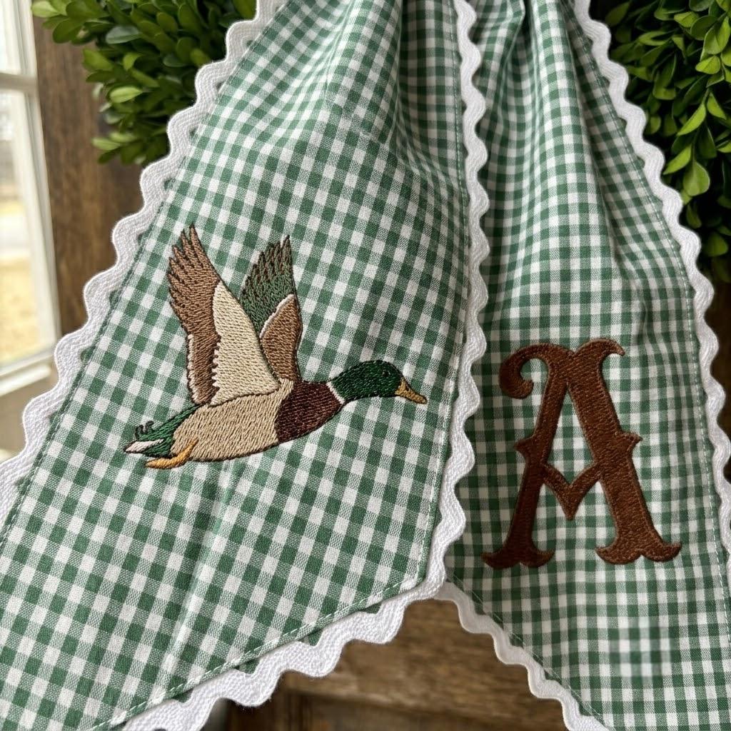 Personalized Mallard Duck Wreath Bow, Custom Monogram Fall Door Decor, Gingham Holiday Hanger, Outdoor Hostess Gift