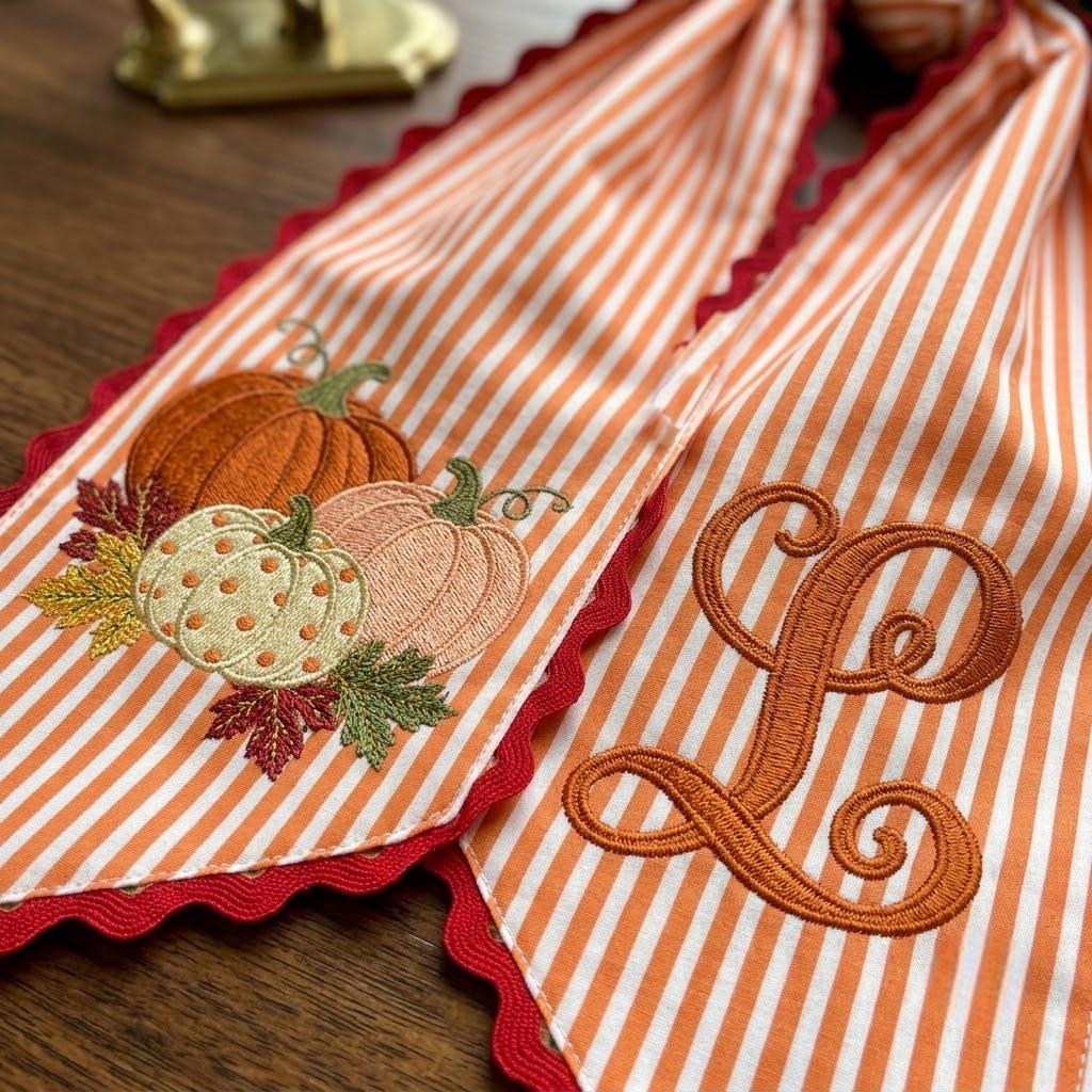 Personalized Fall Housewarming Gift, Autumn Pumpkin Embroidered Wreath Bow, Harvest Season Door Decor