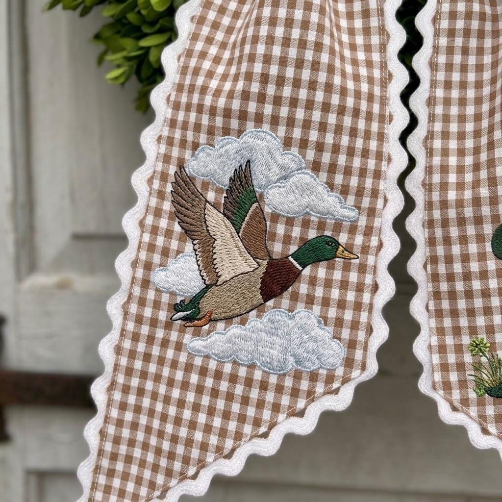 Personalized Mallard Duck Embroidered Wreath Sash, Custom Hunting Monogram Wreath Bow for Front Door Decor