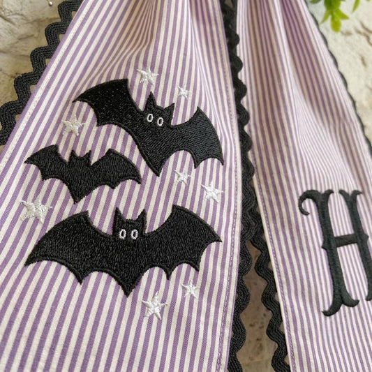 Personalized Bats Halloween Wreath Sash, Custom Embroidered Monogram Wreath Bow for Holiday Decorations